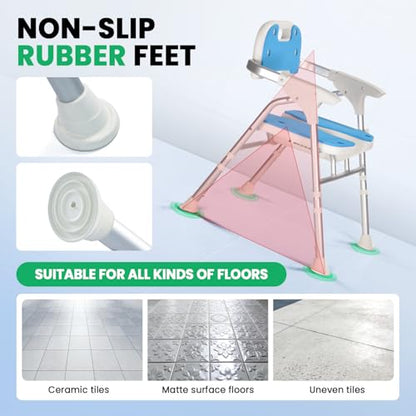 Heavy Duty Foldable Shower Chair for Elderly and Disabled, 500 LB Capacity | Adjustable Bath Seat for Inside Shower with Arms and Back, Extra Wide Shower Stool with Suction Feet