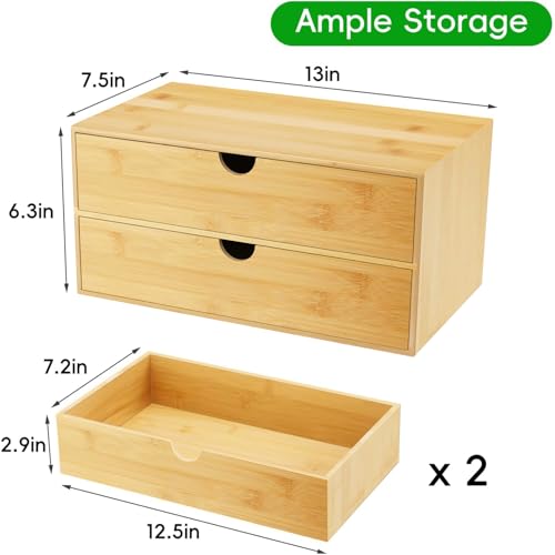 Neando Bamboo Desk Organizer with 2 Drawers, Wooden Countertop Drawers Organizer, Tabletop Storage Organization Box for Office & Home, No Assembly Needed - size: 2 Drawers