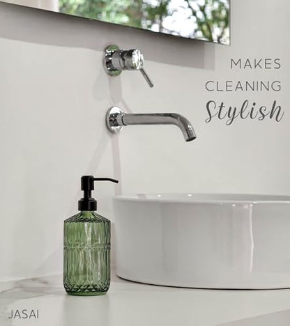 JASAI 18 Oz Blue Soap Dispenser with Black Rust Proof Pump | Refillable Kitchen soap Dispenser with Thick Glass, Soap Dispenser Bathroom for Hand soap, Dish Soap, Lotion, Liquid Soap - color: Green-black Pump, size: 1Pack