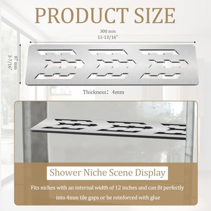 12 Inch Shower Niche Shelf Brushed Anodized Aluminum Finish Tile Insert | Rectangular Shelf For 12 Inch Tile Prefabricated Niches, Fits 1/8 Inch Grout Lines, Shower Niche Insert Brushed Anodized - size: Aluminum - Silver