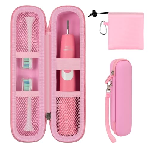 Comecase Electric Toothbrush Case with Pouch for Oral-B&Sonicare | Compact Hard EVA Toothbrush Case for Brush Heads, Cables and Small Travel items, Wipe-Clean Lining and Carabiner, Pink - color: Pink, size: Compact Size