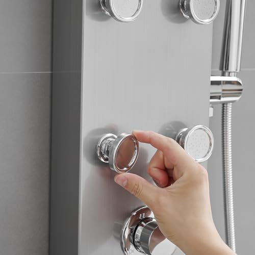 Rainfall Shower Tower Shower Panel System, Round Head,Stainless Steel with 6 Body Jets Massage, 3 IN 1 Bathroom Shower Wall Mount, Brushed Nickel and Chrome - color: Brushed Nickel with Chrome
