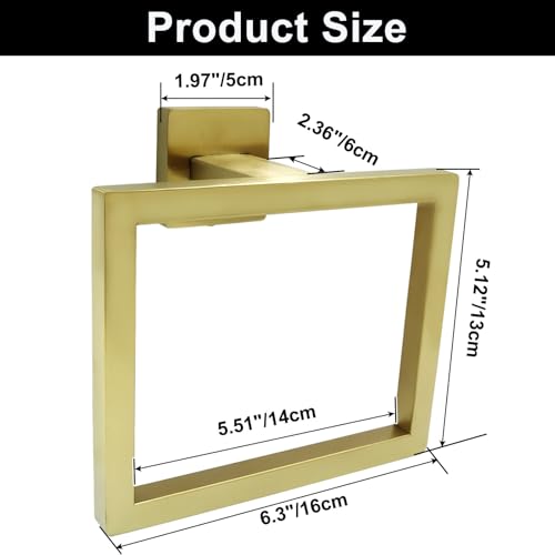 Gold Towel Ring, 2 Pcs | Premium Stainless Steel, Sleek Square Design, Durable Wall-Mounted, Contemporary Bathroom