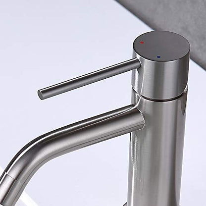 Brushed Nickel Single Hole Bathroom Faucets Single Handle, JXMMP Brushed Bathroom Vanity Sink Faucet with Pop Up Drain Assembly and 6 inch Deck Plate - color: Brushed Nickel, size: Faucet with Deck Plate