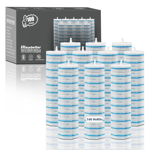 Toilet Bowl Cleaner Wand Refill, 100 Pack Disposable Cleaning Heads, Compatible with Most Toilet Cleaning Wands, Soft Absorbent Non-Scratch Scouring Pad, 2.55x2.55x1.57 Inch