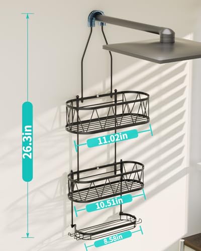 HapiRm Hanging Shower Caddy, Rustproof & Waterproof Shower Organizer with Soap Holder & 4 Hooks, No Drilling Hanging Bathroom Shelf for Bathroom - Black