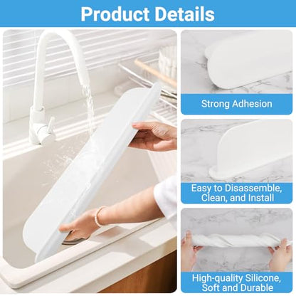 19.3 inch Silicone Sink Splash Guard, Splash Guard for Kitchen Sink Area, Backsplash Protector for Kitchen Countertop & Bathroom Bathtub with Non-Slip Strong Suction, White - color: White