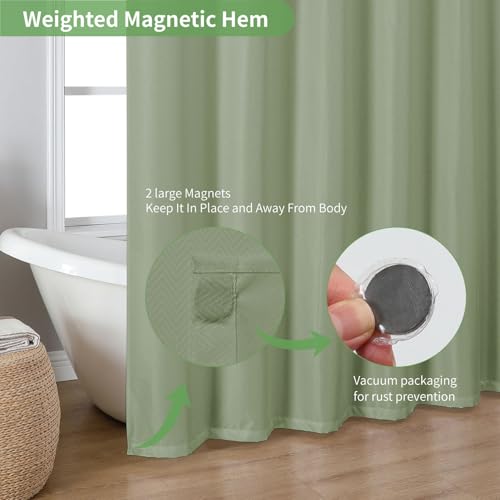 eachope Waterproof Fabric Shower Curtain,No Liner Needed,TPU Laminated Polyester Shower Curtain,Chevron Striped Design with Weighted Magnets and Metal Grommets,72"x78",Sage Green - color: Sage Green, size: 72"W x 78"L (Pack of 1)