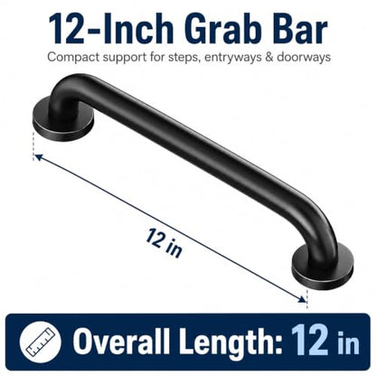 12 Inch Matte Black Stair Handrail, 1 Pack Industrial Wall Mounted Handrail for Indoor Outdoor Stairs, Balcony, Porch and Elderly Safety Support - style: Black 1 Pack 12 Inch