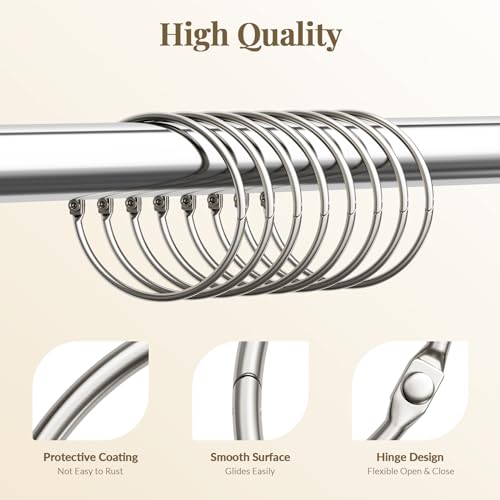 Bathway Shower Curtain Rings, Shower Curtain Hooks 12 Pcs Anti-Drop Shower Rings for Curtain, Brushed Nickel Shower Curtain Rings Rust Proof, Metal Shower Hooks for Shower Curtain Rod Bathroom - color: Nickel, style: Classic Round