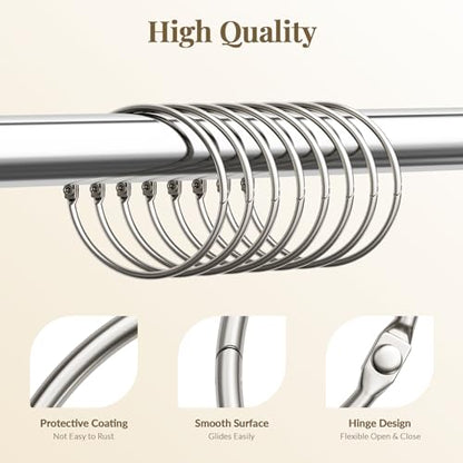 Bathway Shower Curtain Rings, Shower Curtain Hooks 12 Pcs Anti-Drop Shower Rings for Curtain, Brushed Nickel Shower Curtain Rings Rust Proof, Metal Shower Hooks for Shower Curtain Rod Bathroom - color: Nickel, style: Classic Round
