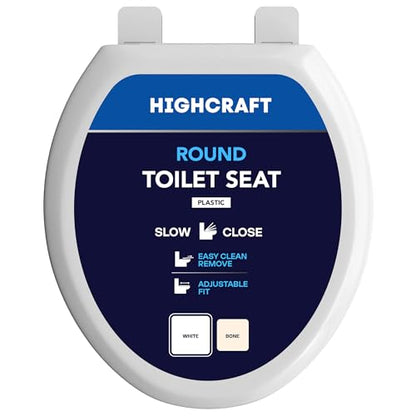 Highcraft W4TSPR Round Plastic Toilet Seat Slow Close ? Easy Remove, White - color: White, size: Round Plastic