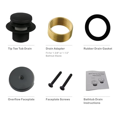 HIDROP Matte Black Tip Toe Tub Drain Trim Kit, 1-Hole Overflow Faceplate | Brass and 304 Stainless Steel Bathtub Drain,Universal Fine/Coarse Thread fit 1-3/8" or 1-1/2" Tub Drain,Tub Drain Replacement - color: Black, style: 1 Hole