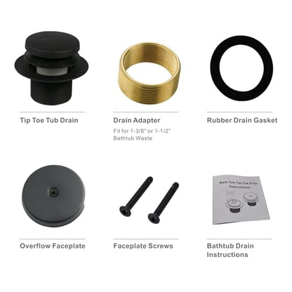 HIDROP Matte Black Tip Toe Tub Drain Trim Kit, 1-Hole Overflow Faceplate | Brass and 304 Stainless Steel Bathtub Drain,Universal Fine/Coarse Thread fit 1-3/8" or 1-1/2" Tub Drain,Tub Drain Replacement - color: Black, style: 1 Hole