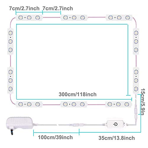 Led Vanity Mirror Lights, Hollywood Style Vanity Make Up Light, 10ft Ultra Bright White LED, Dimmable Touch Control Lights Strip, for Makeup Vanity Table & Bathroom Mirror, Mirror Not Included