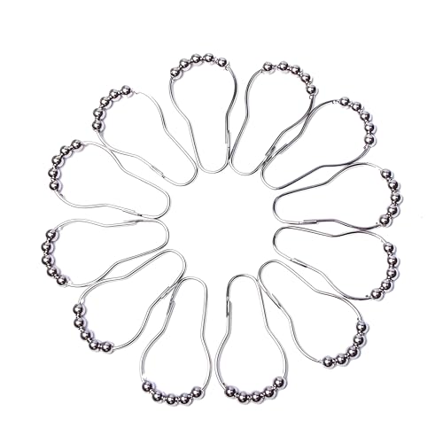 12 PCS Silver Shower Curtain Hooks Rings, Rust-Resistant Metal Double Glide Shower Hooks for Bathroom Shower Rods Curtains, Set of 12 Hooks, Silver - color: Silver