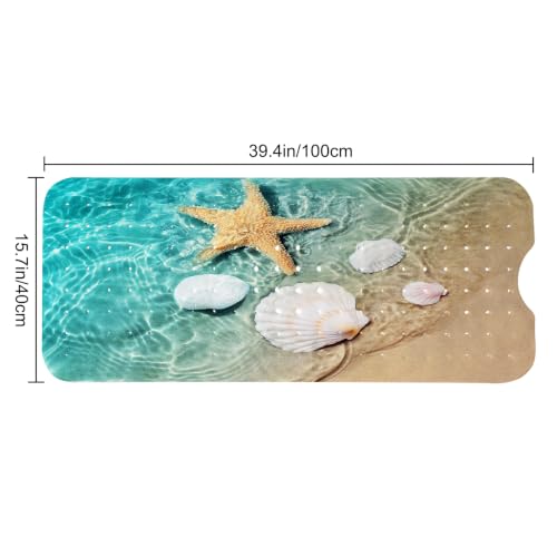 LNOND Summer Beach Bathtub Mat Non Slip, 40 X 16 Inch Tub Mat for Bathroom, Starfish Seashell Bath Tub Shower Mat with Drain Holes and Suction Cups - color: Beach Starfish Seashell