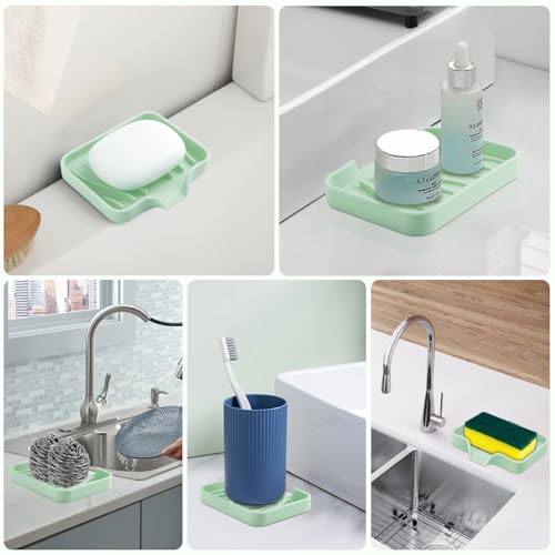 2PCS Self Draining Soap Holder,Spofit Silicone Soap Dish, Suitable for for Kitchen, Bathroom, Shower, Bath Tub,Soap Container (Light Green) - color: Light Green