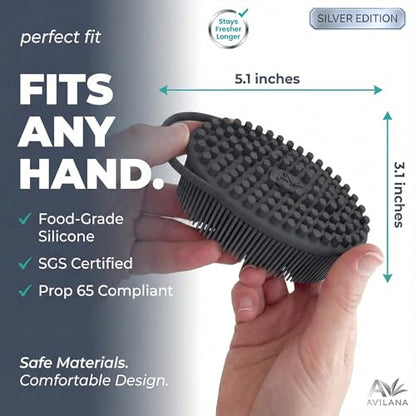 Avilana Silver Edition Body Scrubber - Silver-Ion Infused Silicone Shower Brush, ISO Tested Dual Sided, Stays Fresher Longer, SGS Certified Gentle Exfoliating Loofah Alternative Sensitive Skin Women - color: Marbled-silver, size: Massage