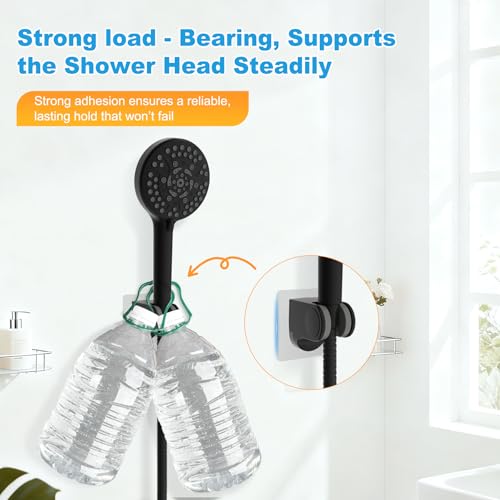 Hibbent 2 Pack Shower Head Holder - Strong Adhesive Wall Mount, Height Adjustable, No Drilling - Matte Black - size: 2 Pack, style: Matte Black
