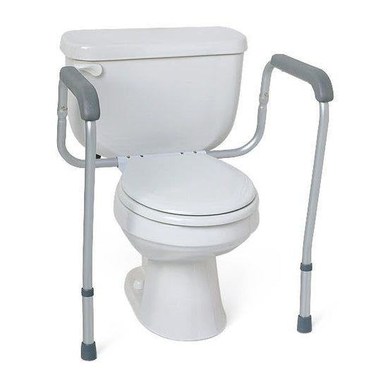 Foldable Toilet Safety Rail with Adjustable Height – Universal Fit for Standard or Elevated Seats – Aluminum Frame, Width Adjustable Armrests, Easy Install Over Toilet