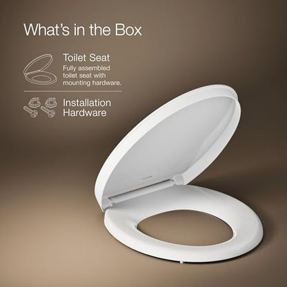 KOHLER K-26802-0 Impro ReadyLatch Quiet Close Round Toilet Seat, White Toilet Seat, Grip-Tight Bumpers, New Home Essentials, Slam Prevention - color: White, size: Round