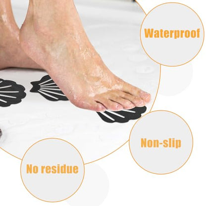 12 Pcs White and Black Bathtub Stickers Non Slip | Shell Shaped, Safety Shower Treads, Adhesive, For Bathroom Bathtub & Shower Floor - color: White and Black