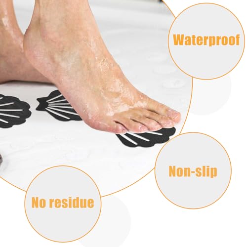 12 Pcs White and Black Bathtub Stickers Non Slip | Shell Shaped, Safety Shower Treads, Adhesive, For Bathroom Bathtub & Shower Floor - color: White and Black