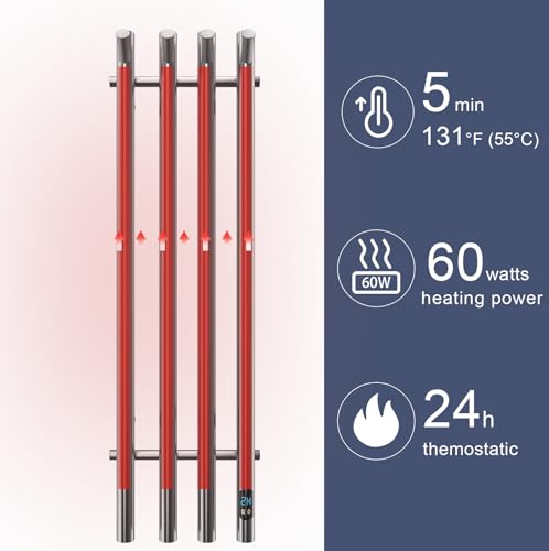 Heated Towel Rack, Gold 4-Bar Wall Mounted Towel Warmer with Timer, Vertical Round Electric Towel Heater, 11.8 x 37.4 x 4.21 Inches (Silver) - color: Silver