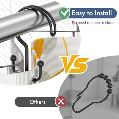 Bathway Black Shower Curtain Hooks Ring, 12 Pcs Double Sided Shower Hooks, Rust Proof Metal Shower Hooks for Bathroom, Anti-Drop Shower Rings for Shower Curtain & Liners - color: Black, style: Double-layer Shower Hooks