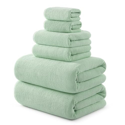 REDKISS Pack of 6 Towel Set - 2 Extra Large Bath, 2 Hand, 2 Washcloths, Ultra Soft & Highly Absorbent, Quicker to Dry, Green Towels for Bathroom, Spa, Hotel, Gym - color: Green