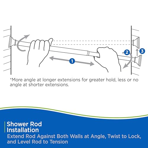 Kenney - Twist & Fit Cam-Lock Tension Shower Curtain Rod, 1" Diameter Durable Metal Construction, Adjustable 24"–40", No-Tools Installation, Secure Hold for Standard Showers, White
