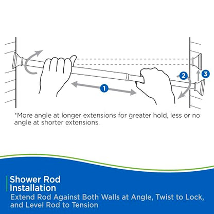 Kenney - Twist & Fit Cam-Lock Tension Shower Curtain Rod, 1" Diameter Durable Metal Construction, Adjustable 24"–40", No-Tools Installation, Secure Hold for Standard Showers, White