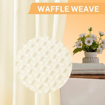 River Dream No Hooks Shower Curtain with 2 Snap in Liner, Cream, 71Wx74H | Waffle Weave, 1 Attached Snap in Liner and 1 Extra Replacement Liner, Bathroom Curtains Shower Set, Hotel Grade, Spa Like - color: Cream