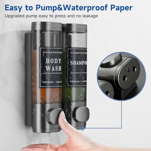 Shower Soap Dispenser Shampoo and Conditioner Dispenser 2 Chamber No Drill Wall-Mounted Shampoo Dispenser for Shower Wall Mounted Shower Dispenser for Bathroom Hotel Large Capacity,Dark Gray1 - color: Gun Gray 2 Chamber