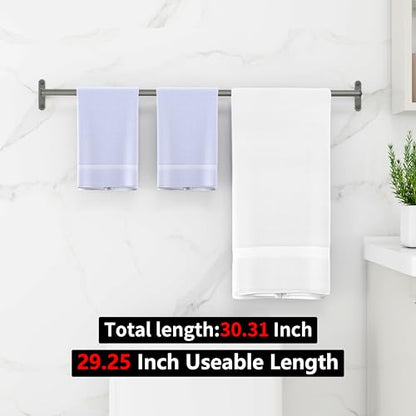 MKO Towel Bar for Bathroom Wall, 30" Longer Single Towel Rod Rack, Black | Heavy Duty Stainless Steel, Towel Racks for Bathroom, Wall Mounted, Hand Towel Holder Easy to Install - size: 30 Inch