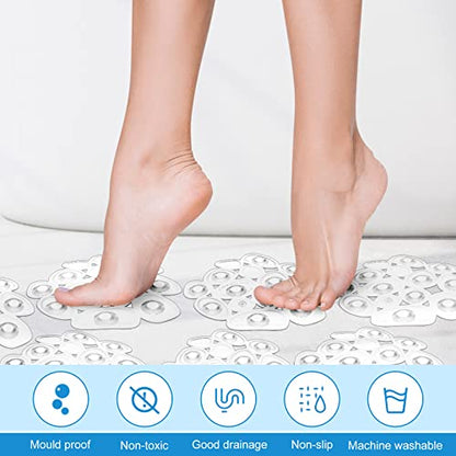 Riakrum 12 Pcs Non Slip Bathtub Stickers, Clear Anti Slip Shower Treads with Strong Suction Cups, Pebble Provides Traction Machine Washable No Residue, Safe(Transparent) - color: Transparent