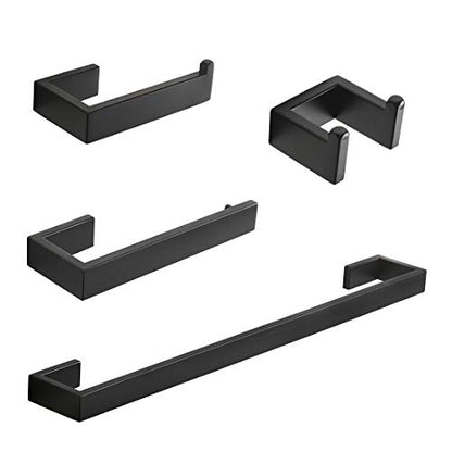 Fapully 4-Piece Bathroom Hardware Accessory Set Matte Black | with 24" Towel Bar Towel Ring Paper Holder Robe Hook - color: Matte Black, style: 4 Piece