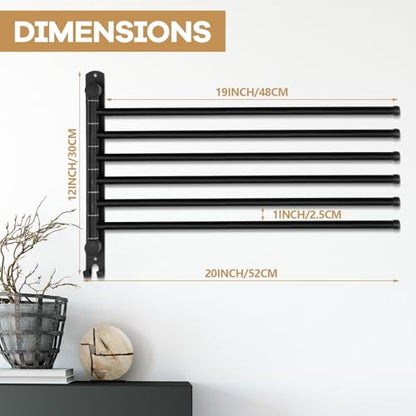 Teenyyou Swivel Towel Rack 20.4 Inches 304 Stainless Steel 6 Arms Bathroom Towel Rack Hanger Space Saving Pool Holder Wall Mounted Swivel Bar with Hook, Matte Black - color: Black, size: 20.4 Inches, style: 6 Arms