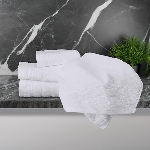 6 Piece Hand Towels Set 16 x 28 Inches, White | 100% Cotton, Lighter Weight, Quick to Dry, 16 x 28 Inches, Super Soft & Absorbent, Perfect for Bathroom & Kitchen - color: White