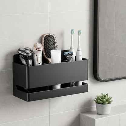 2 Pcs Black Tooth Brush Holder Wall Mounted, Black Wall Hanging Toothbrush Holder for Bathroom, Electric Tooth Brush Holders for Bathroom, Aluminum Toothbrush Stand with Drainage Holes