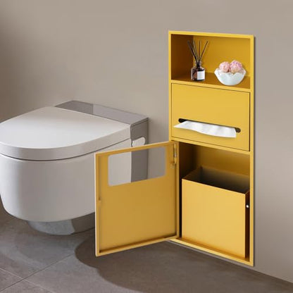 Recessed Toilet Paper Holder, Stainless Steel Shower Niche, Recessed Wall Niche, in-wall Trash Bin Cabinet, Toilet Storage Cabinet with Trash Can, Gold - color: Gold With Trash Can