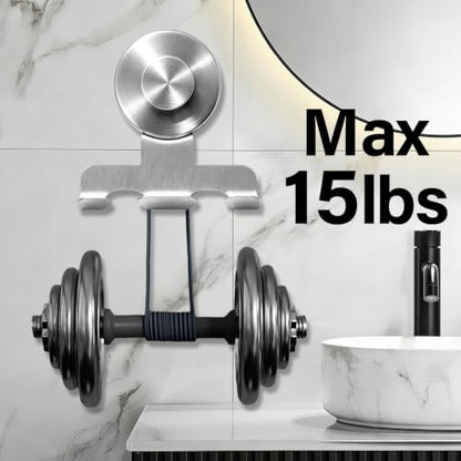 Shower Suction Razor Holder, Stainless Steel No-Drill Bathroom Hook | Reusable, Waterproof & Rustproof, Holds Up to 15 lbs – Fits Razors, Towels, Loofahs, Glass Doors & Tiles,Silver 2-Pack - color: Silver