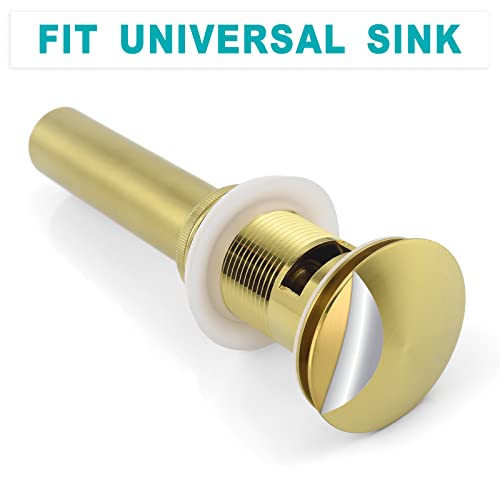 BESTILL Bathroom Sink Drain Stopper, Push Pop Up Drain with Overflow, Brushed Gold - color: Brushed Gold, style: with Overflow