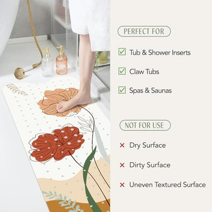 SHUCHING Bath Mat for Tub Non Slip-40x16 Inch, Boho Flower | Bathtub Mat for Women Mold Free, Long Shower Mat for Inside Shower with Suction Cup, Machine Washable - color: Boho Flower