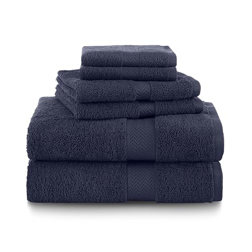 Martex 6-Piece 100% Ringspun Cotton Towel Set, Dark Blue | Quick Dry, Super Absorbent & Soft, Lightweight, 2 Bath, 2 Hand, 2 Wash Cloths - color: Dark Blue