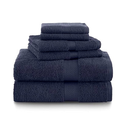 Martex 6-Piece 100% Ringspun Cotton Towel Set, Dark Blue | Quick Dry, Super Absorbent & Soft, Lightweight, 2 Bath, 2 Hand, 2 Wash Cloths - color: Dark Blue