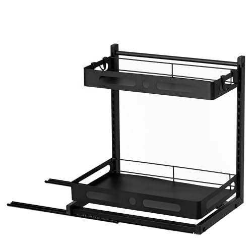 Adjustable Height Under Sink Pull-Out Organizer 2-Tier Sliding Shelf Rack Heavy-Duty Mesh Baskets for Kitchen & Bathroom Cabinets Ideal for Tall Bottles Cleaning Supplies & Tight Spaces - size: Single