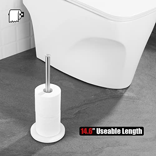 JQK Toilet Paper Storage Stand, 304 Stainless Steel Thicken 0.8mm Tissue Reserve Holder Dispenser for Bathroom, Brushed Steel, TPS180-WN - color: Brushed & White Base