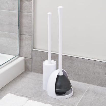 iDesign Toilet Bowl Brush and Plunger Combo Set, White | Plastic, Bathroom Cleaning, Storage - color: White, style: Pack of 1